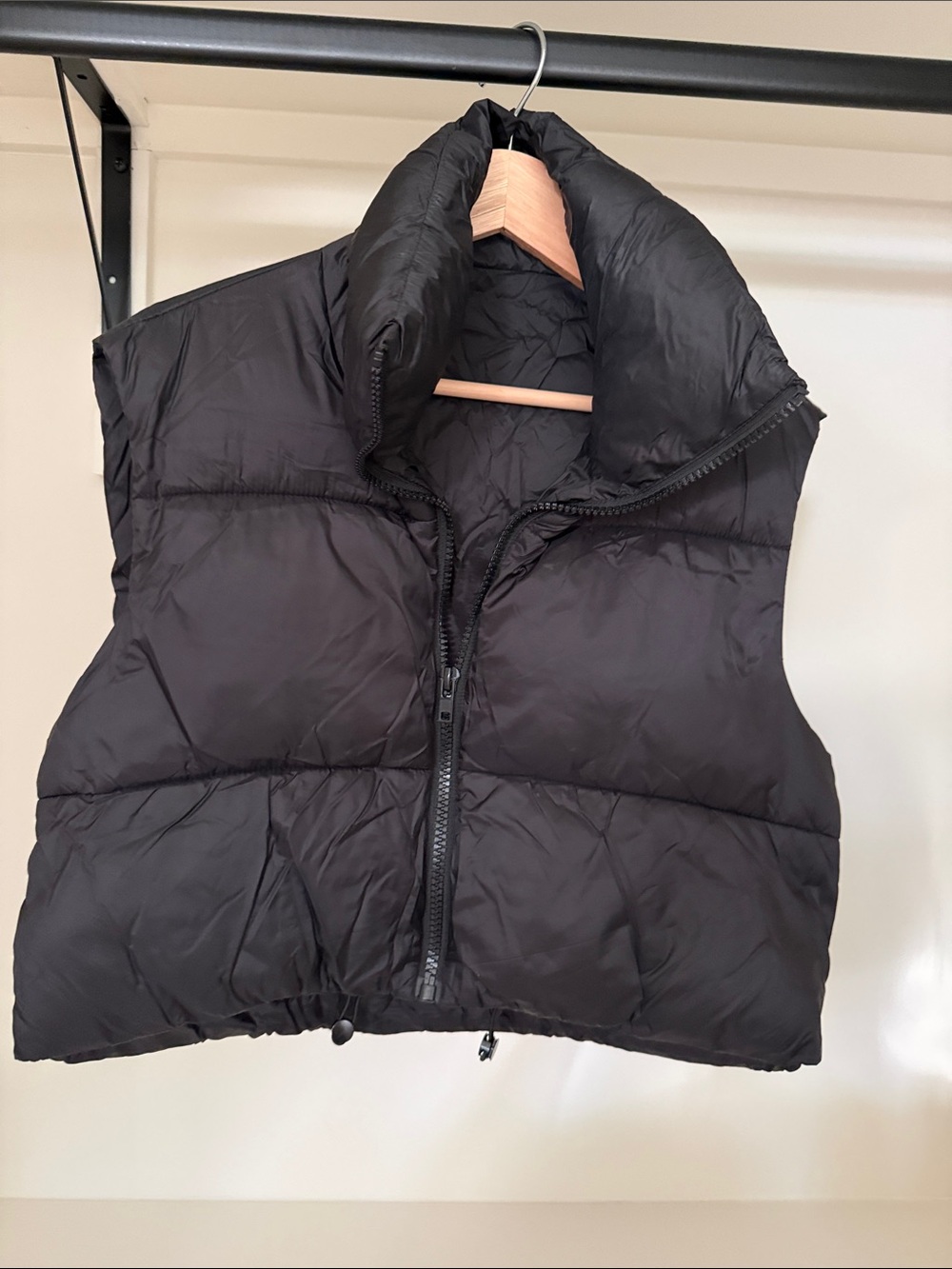 Black Puffer Vest - Women's Cropped Down-Style Jacket